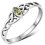 Celtic Thin Trinity Knot Silver Ring w Peridot, r494