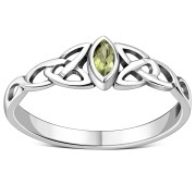 Celtic Thin Trinity Knot Silver Ring w Peridot, r494