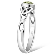 Celtic Thin Trinity Knot Silver Ring w Peridot, r494
