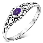 Thin Ethnic Amethyst Stone Silver Ring, r499
