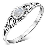 Thin Ethnic Rainbow Moon Stone Silver Ring, r499