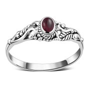 Sterling Silver Garnet Leaves Ring, r508