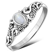 Sterling Silver Rainbow Moon Stone Leaves Ring. r508