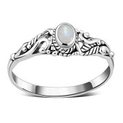 Sterling Silver Rainbow Moon Stone Leaves Ring. r508
