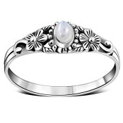 Rainbow Moon Stone Ethnic Silver Ring, r509