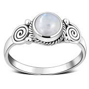 Rainbow Moonstone Spiral Silver Ring - r516
