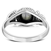 Rainbow Moonstone Spiral Silver Ring - r516