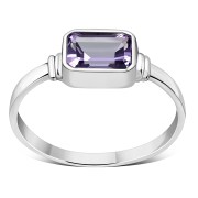 Delicate Octagon Shape Amethyst Silver Ring, r520