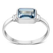 Delicate Rectangle Shape Blue Topaz Stone Sterling Silver Ring, r520