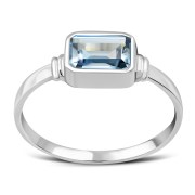 Delicate Rectangle Shape Blue Topaz Stone Sterling Silver Ring, r520