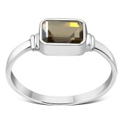 Delicate Rectangle Shape Smoky Quarts Silver Ring, r520