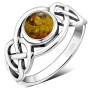 Celtic Knot Sterling Silver Baltic Amber Ring, r522