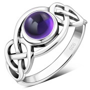 Celtic Knot Sterling Silver Amethyst Stone Ring, r522