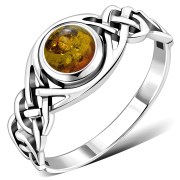 Baltic Amber Celtic Knot Sterling Silver Ring, r523