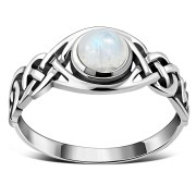 Rainbow Moonstone Celtic Knot Sterling Silver Ring, r523
