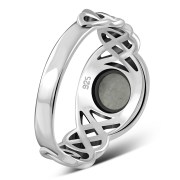 Rainbow Moonstone Celtic Knot Sterling Silver Ring, r523
