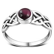 Celtic Knot Garnet Stone Silver Ring, r524