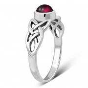 Celtic Knot Garnet Stone Silver Ring, r524