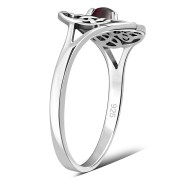 Delicate Round Garnet Celtic Silver Ring, r526