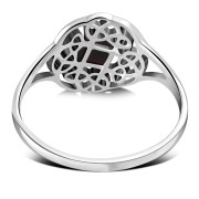 Delicate Round Garnet Celtic Silver Ring, r526