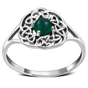 Delicate Round Green Agate Celtic Silver Ring, r526