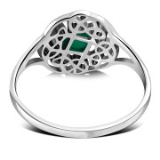 Delicate Round Green Agate Celtic Silver Ring, r526