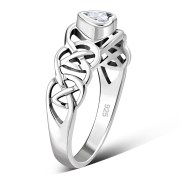 Celtic Knot Clear CZ Heart Silver Ring, r537