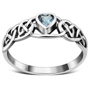 Celtic Knot Blue Topaz CZ Heart Silver Ring, r537