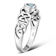Celtic Knot Blue Topaz CZ Heart Silver Ring, r537