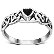 Celtic Knot Black Onyx Heart Silver Ring, r537