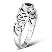 Celtic Knot Black Onyx Heart Silver Ring, r537