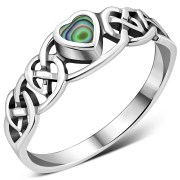 Celtic Knot Abalone Heart Silver Ring, r537