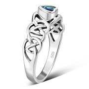 Celtic Knot Abalone Heart Silver Ring, r537