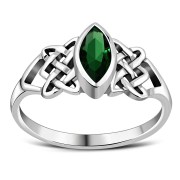 Green CZ Celtic Silver Ring, r538