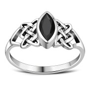 Faceted Black Onyx Celtic Silver Ring, r538