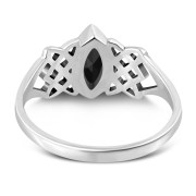 Faceted Black Onyx Celtic Silver Ring, r538