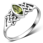 Faceted Peridot Stone Celtic Silver Ring, r538