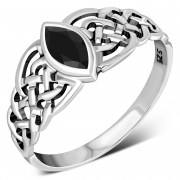 Marquise cut Black Onyx Celtic Silver Ring, r539