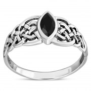 Marquise cut Black Onyx Celtic Silver Ring, r539