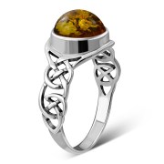 Large Baltic Amber Celtic Silver Ring, r542