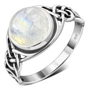 Large Rainbow Moonstone Celtic Silver Ring, r542