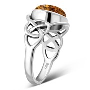 Baltic Amber Celtic Silver Ring, r543