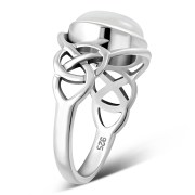 Rainbow Moonstone Celtic Knot Silver Ring, r543