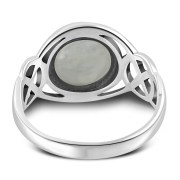 Rainbow Moonstone Celtic Knot Silver Ring, r543