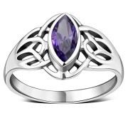Large Celtic Knot Amethyst CZ Silver Ring, r545
