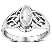 Large Celtic Knot CZ Silver Ring, r545