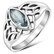 Large Celtic Knot Faceted Black Onyx Silver Ring, r545