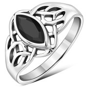 Large Celtic Knot Faceted Black Onyx Silver Ring, r545
