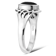 Large Celtic Knot Faceted Black Onyx Silver Ring, r545
