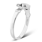 Amethyst CZ Irish Claddagh Silver Ring